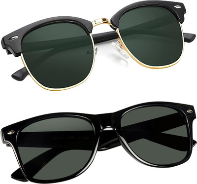 ROADWAY Clubmaster, Wayfarer Sunglasses(For Men & Women, Black)