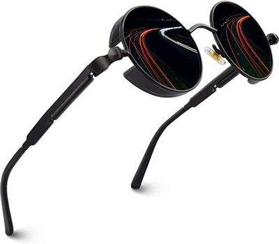 Eymen I Round, Clubmaster Sunglasses(For Men & Women, Black)