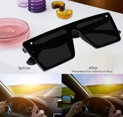 Retro Square Sunglasses(For Men & Women, Black)