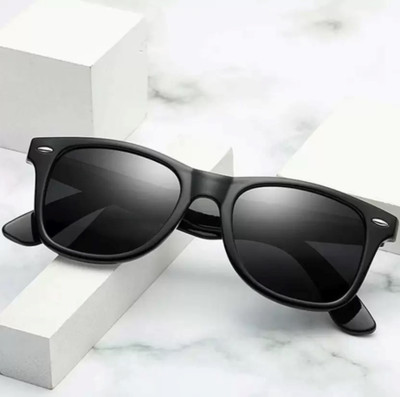 Netwiz Retro Square, Rectangular, Wayfarer Sunglasses(For Men & Women, Black)