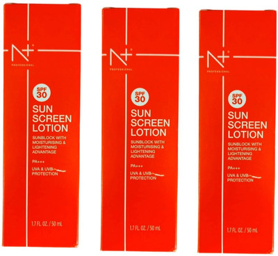 N PLUS PROFESSIONAL Sunscreen - SPF 50 PA+++ Sun Screen Lotion UVA & UVB Protection 50ml Pack of 3(150 ml)