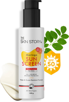 The Skin Story Sunscreen - SPF 50 PA+++ Moringa Sunscreen UVA & UVB Broad Spectrum Protection Non Sticky SPF 50(100 g) The Skin Story Sunscreen - SPF 50 PA+++ Moringa Sunscreen UVA & UVB Broad Spectrum Protection Non Sticky SPF 50(100 g)