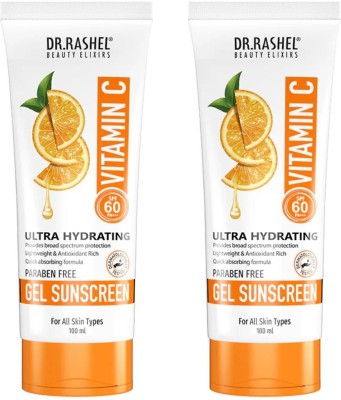 DR.RASHEL Sunscreen - SPF 60 PA+++ Vitamin C Gel Sunscreen Ultra Hydrating SPF 60 PA +++ Parabean Free (Pack of 2)(200 ml)