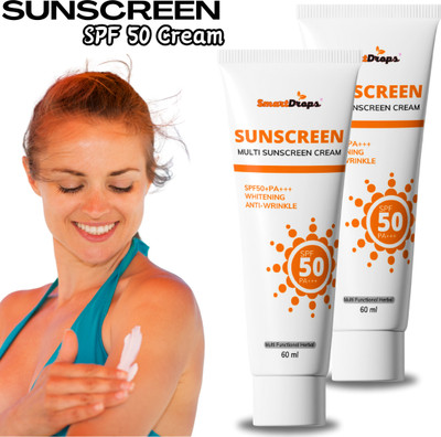 smartdrops Sunscreen - SPF 50 PA+++ For Block the Sun Duo | Whitening Anti-Wrinkle(120 ml)