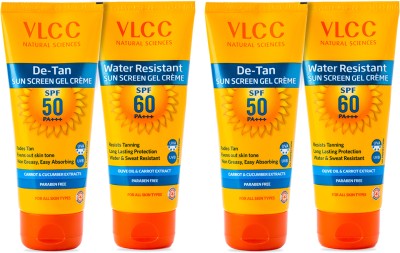 VLCC Sunscreen - SPF 50- 2 QTY & SPF 60 -2 QTY PA+++ Water Resistant SPF 60 Sunscreen - 125g and De Tan SPF 50 Sunscreen 100 g(400 g)