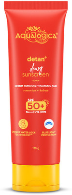 Aqualogica Detan + Dewy Sunscreen with Cherry Tomato & Hyaluronic Acid - SPF 50 PA++++(125 g)