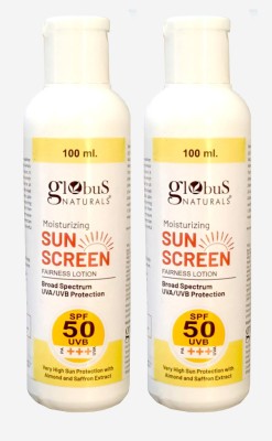 Globus Naturals Sunscreen - SPF 50 PA+++ Sunscreen with Fairness SPF 50 PA+++ Sun Protection with Almond & Saffron(200 ml)