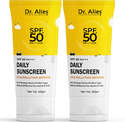 Dr. Alies Professional Sunscreen - SPF 50+++ PA+++ Sunscreen Lotion SPF50 PA+++ Sunblock Cream For Indian Skin - (pack-2)(120 g)
