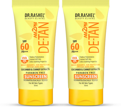DR.RASHEL Sunscreen - SPF 60 PA+++ DE-TANSUNSCREENSPF60PA+++FORULTRASOOTHINGWITHCUCUMBER&CARROTEXTRACTS(200 ml)