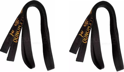 Akai Sales 2 PIECE TAEKWONDO BLACK BELT 3.2 MTR WITH EMBROADED Abdominal Belt