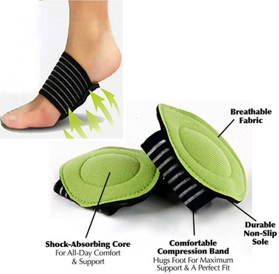 Right Traders Extra Thick Cushioned Compression Arch Support with More Padded Comfort - (1 Pair) Foot Support(Green)