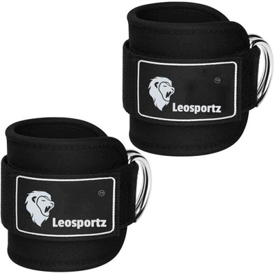 Leosportz Gym Ankle Straps for Cable Machines attachment with heavy D-Double Ring Ankle Support