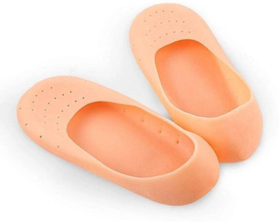 JRS TRADERS New Full Foot Care Silicone Gel Heel Socks with Hole Dry Hard Cracked Heels Repair Heel Support(Beige)