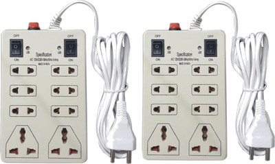 Skeisy Combo Power Strip Extension Board Cord 2 Meter Long Wire 8  Socket Extension Boards(White, 2 m)