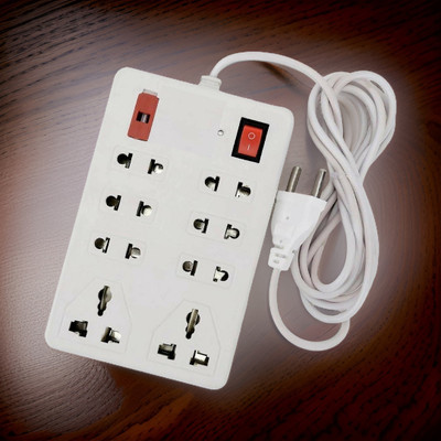 TOOLART Universal Socket and 1 Switch Power Extension Board w88 8  Socket Extension Boards(White, 2.5 m)