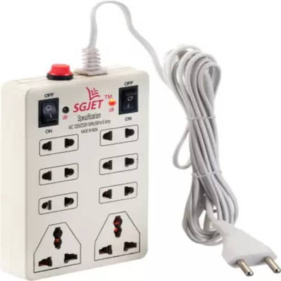 PINGA CB_1443 Mini Strip 8+2|(Cord Length:- 2m)8 Socket Extension Board 8 Socket Extension Boards(White)