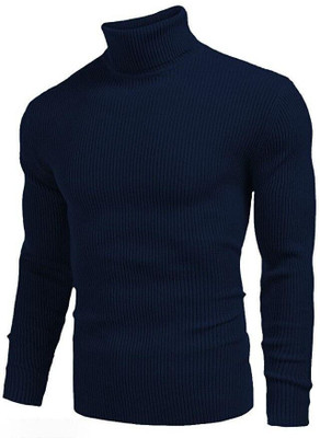 HouseOfCommon Self Design High Neck Casual Men Blue Sweater