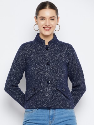 Zigo Self Design Round Neck Casual Women Blue Sweater