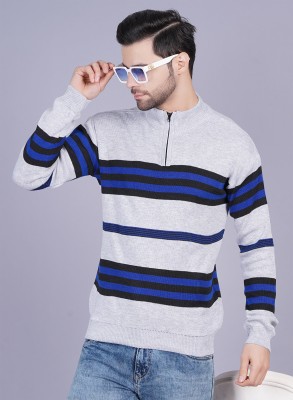 AXOLOTL Striped High Neck Casual Men Grey, Blue Sweater