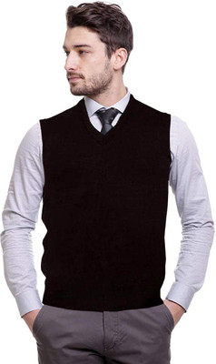 Shunit creation Solid V Neck Casual Men Black Sweater