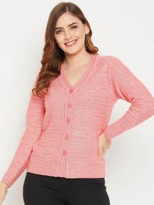 Zigo Self Design V Neck Casual Women Pink Sweater