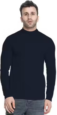 At Last Fashion Solid High Neck Casual Men Black Sweater