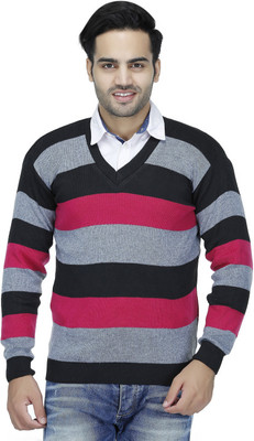 Blushh Collection Woven V Neck Casual Men Multicolor Sweater