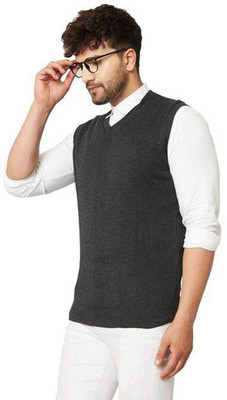 A N Enterprises Solid V Neck Casual Men Black Sweater