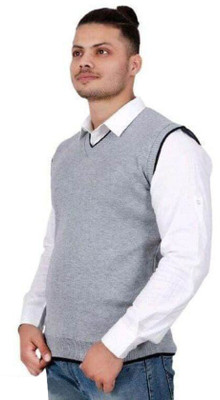 Shunit creation Solid V Neck Casual Men White Sweater