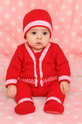 Shakubhar Solid V Neck Casual Baby Boys & Baby Girls Pink Sweater