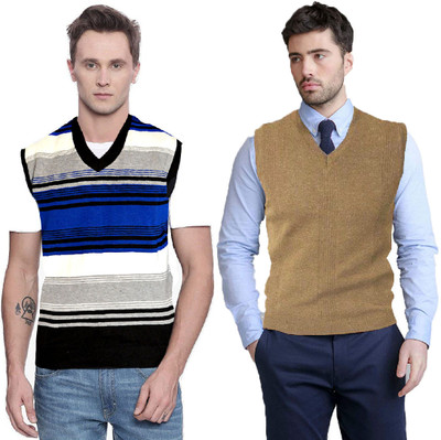 Shunit creation Solid V Neck Casual Men Blue, Brown Sweater