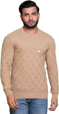 Grand Line Self Design Round Neck Casual Men Brown Sweater
