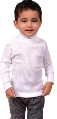 TINY HANDS Solid High Neck Formal Baby Boys & Baby Girls White Sweater