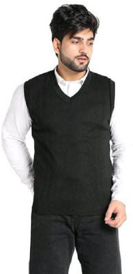 Shunit creation Solid V Neck Casual Men Black Sweater