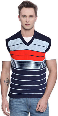 Shunit creation Striped V Neck Casual Men Blue, Red Sweater