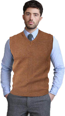 Hans Fashion ENT Solid V Neck Casual Men Brown Sweater