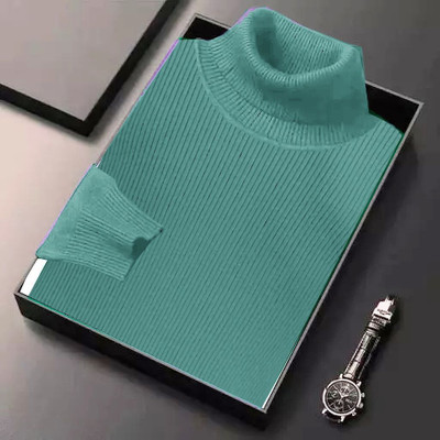 FASHLOOK Solid High Neck Casual Men Green Sweater