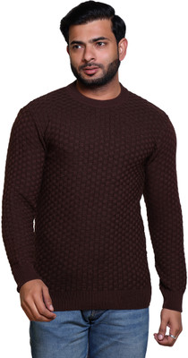 Grand Line Self Design Round Neck Casual Men Brown Sweater