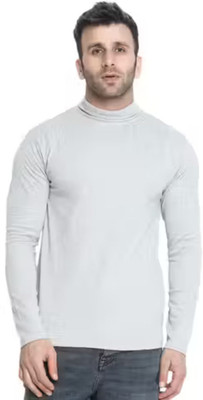 At Last Fashion Solid High Neck Casual Men White Sweater