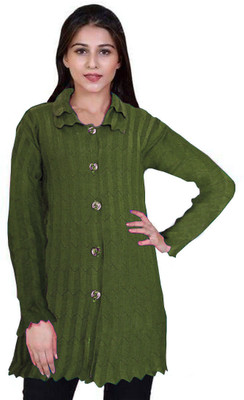 Shunit creation Solid V Neck Casual Women Green Sweater
