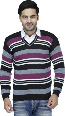 Blushh Collection Woven V Neck Casual Men Multicolor Sweater