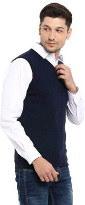 A N Enterprises Solid V Neck Casual Men Blue Sweater
