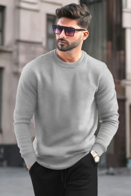 TRIPR Solid Hooded Neck Casual Men Grey Sweater