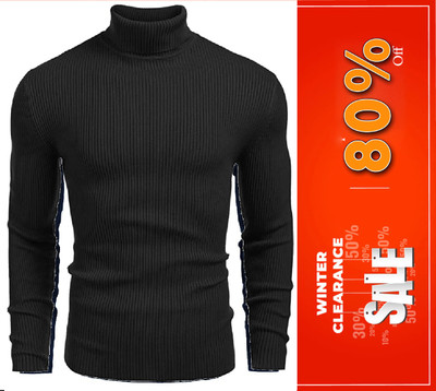 Cat Bunny Self Design High Neck Casual Men Black Sweater