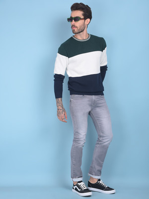 CRIMSOUNE CLUB Printed Round Neck Casual Men White Sweater