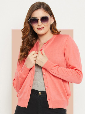 Zigo Solid Round Neck Casual Women Pink Sweater