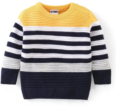 GTwo Striped Round Neck Casual Boys Yellow Sweater