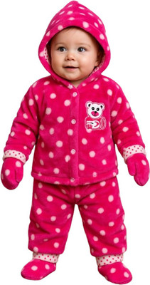 taarishi Polka Print Collared Neck Casual Baby Boys & Baby Girls Pink Sweater