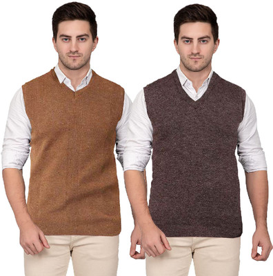 Shunit creation Solid V Neck Casual Men Brown, Maroon Sweater
