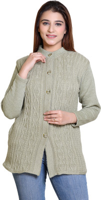 hrd7 Self Design Round Neck Casual Women Green Sweater